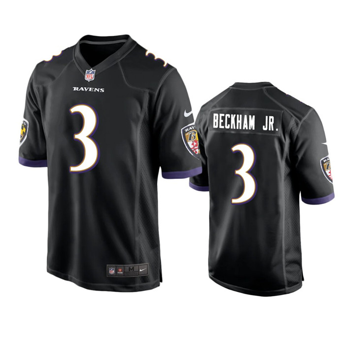 Men's Baltimore Ravens #3 Odell Beckham Jr. Black Game Jersey